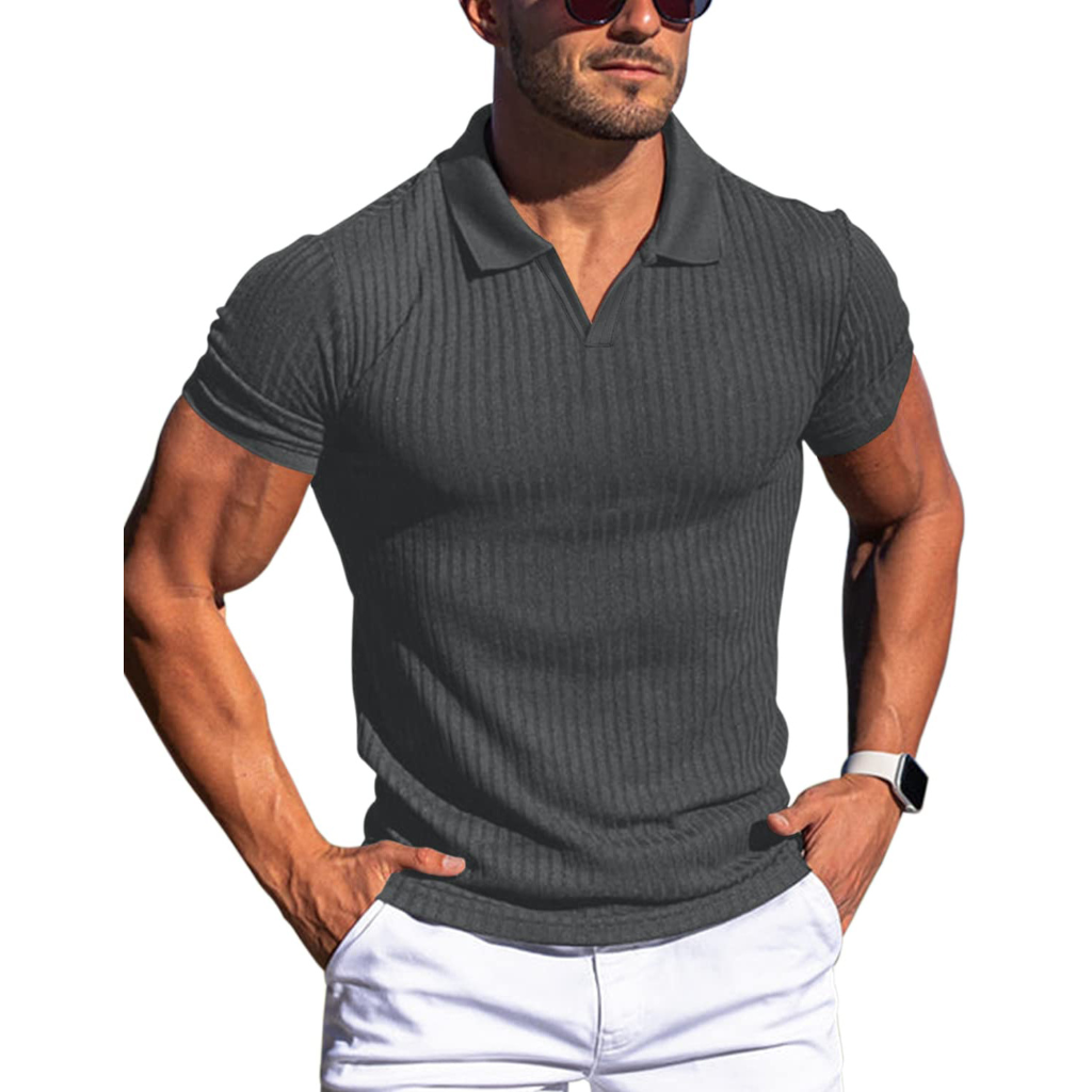 Heren Geribd Poloshirt - Johnnykraag met Korte Mouwen