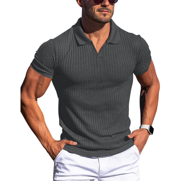 Heren Geribd Poloshirt - Johnnykraag met Korte Mouwen