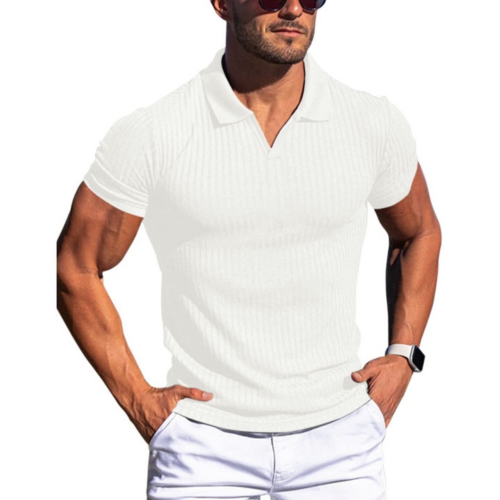 Heren Geribd Poloshirt - Johnnykraag met Korte Mouwen