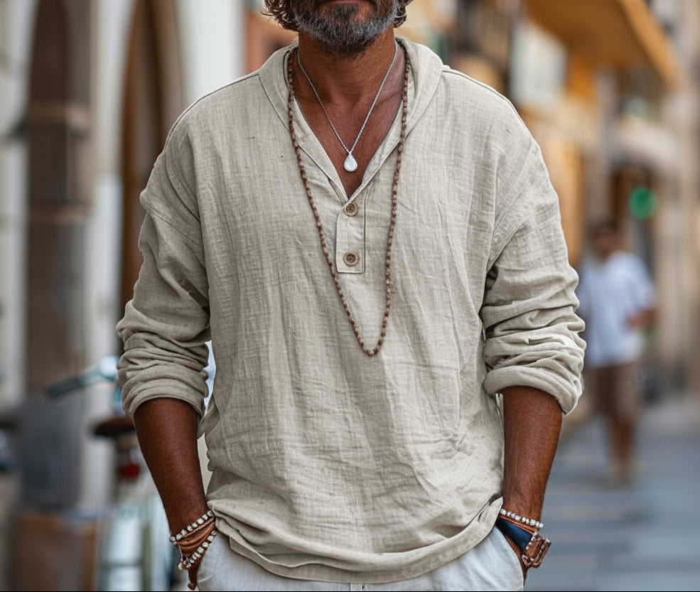 Heren Henley Shirt - Lange Mouwen