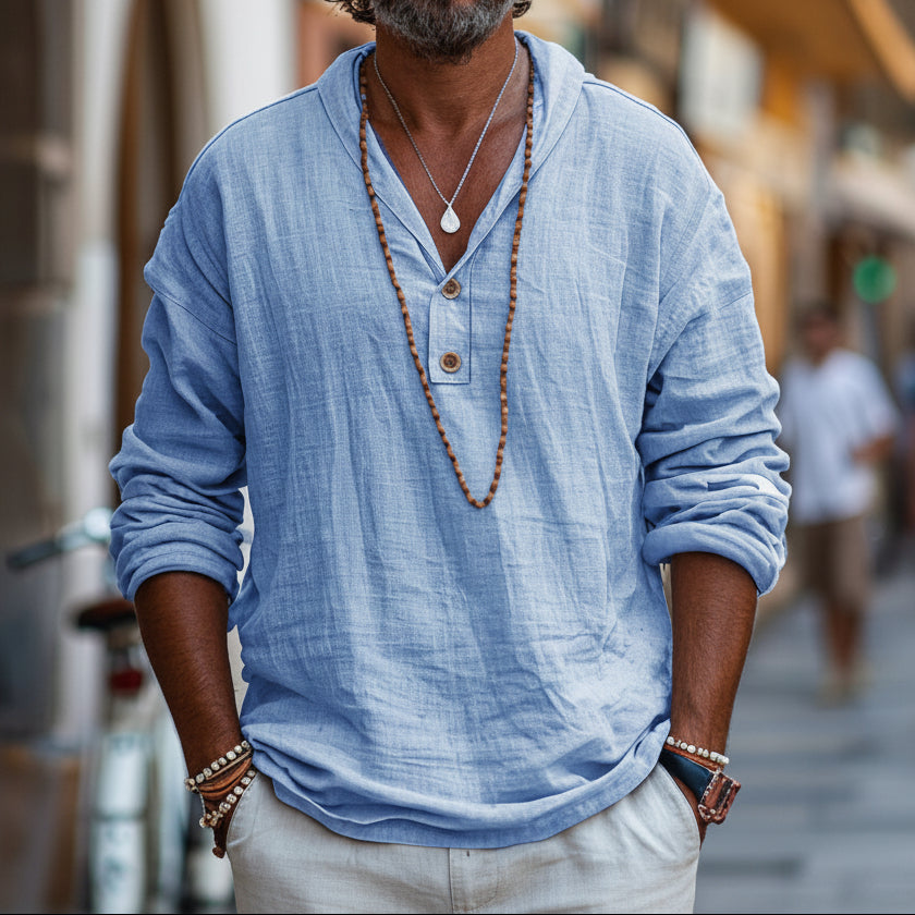 Heren Henley Shirt - Lange Mouwen