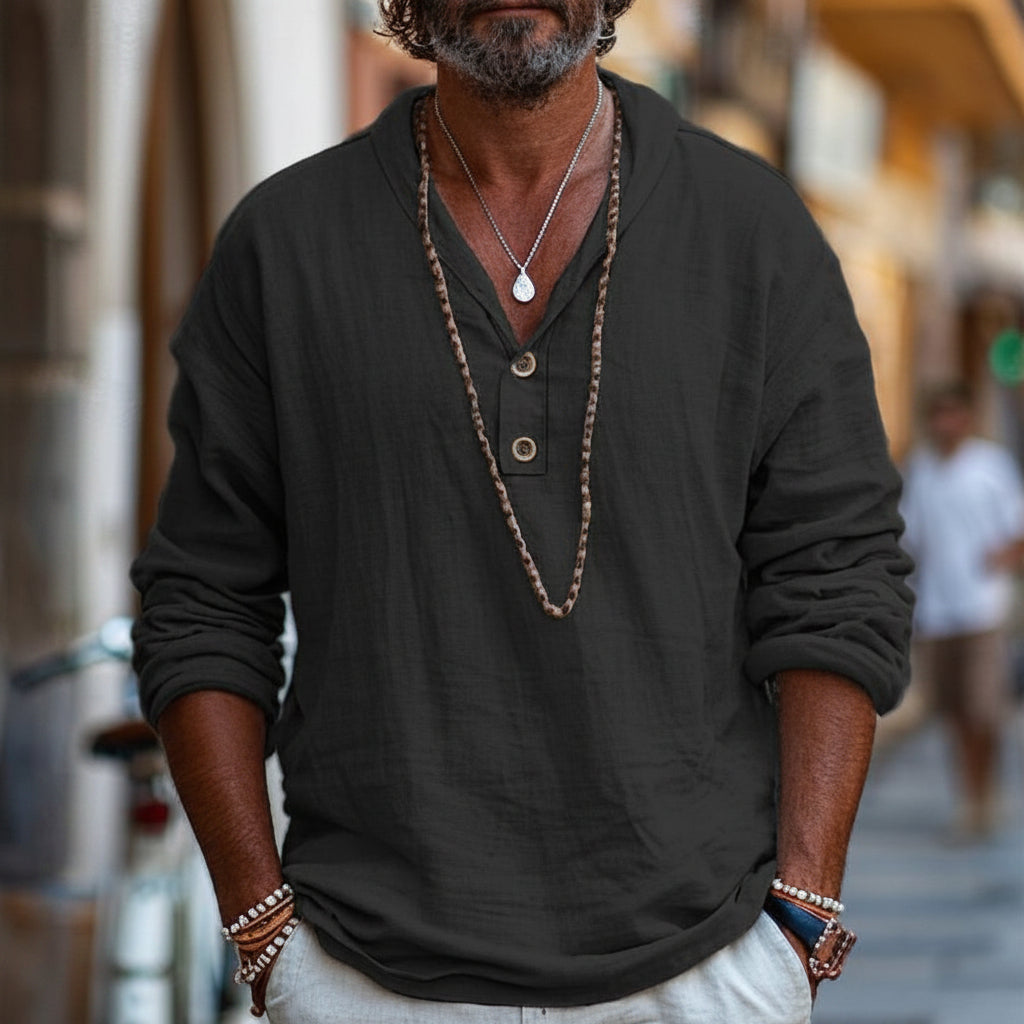 Heren Henley Shirt - Lange Mouwen