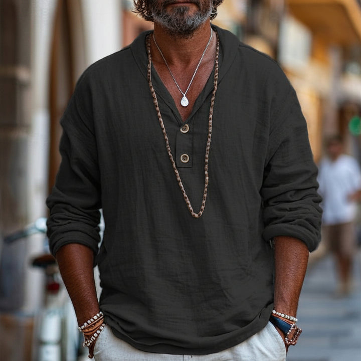 Heren Henley Shirt - Lange Mouwen