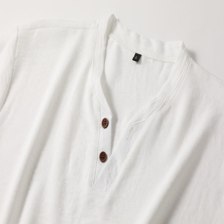 Heren Henley T-Shirt met Korte Mouwen - V-Hals met Knoopsluiting