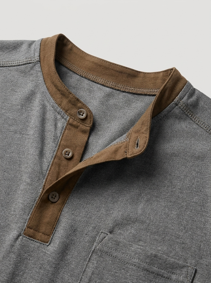 Heren Henley T-shirt - Korte Mouwen en Borstzak