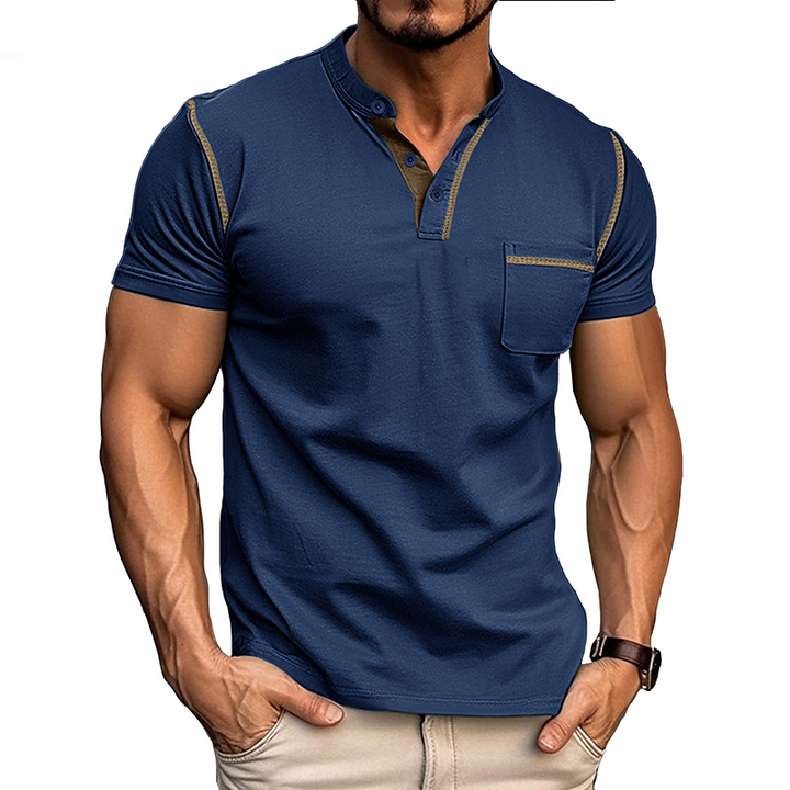 Heren Henley T-shirt - Korte Mouwen en Borstzak