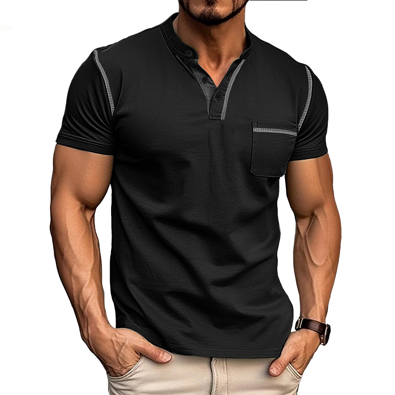 Heren Henley T-shirt - Korte Mouwen en Borstzak