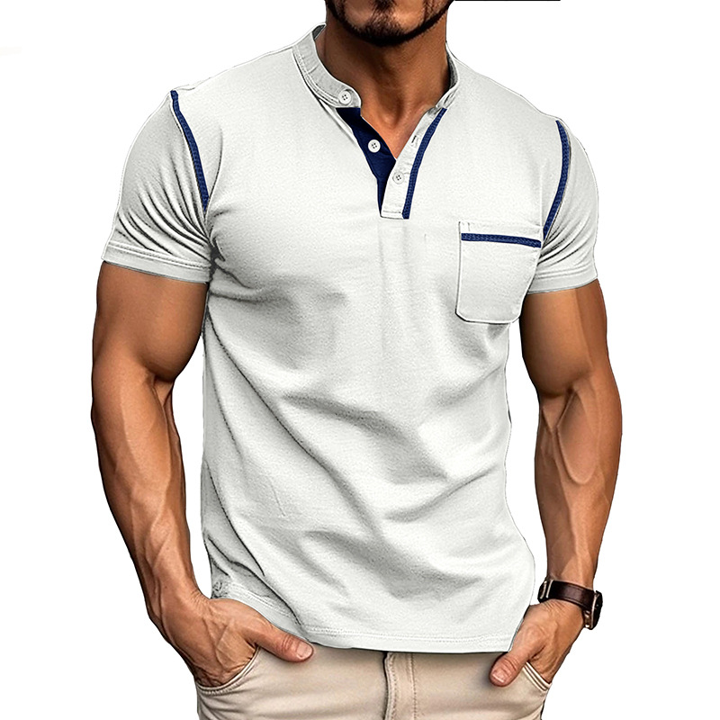 Heren Henley T-shirt - Korte Mouwen en Borstzak