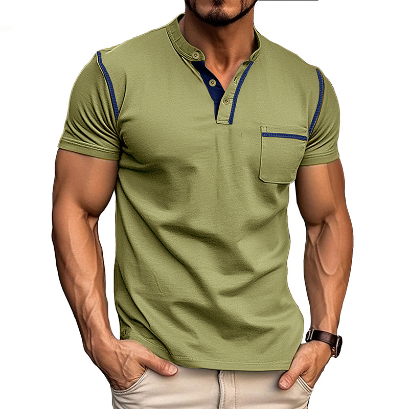 Heren Henley T-shirt - Korte Mouwen en Borstzak