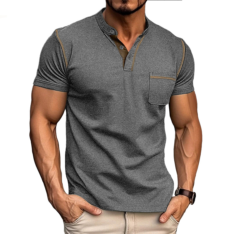 Heren Henley T-shirt - Korte Mouwen en Borstzak