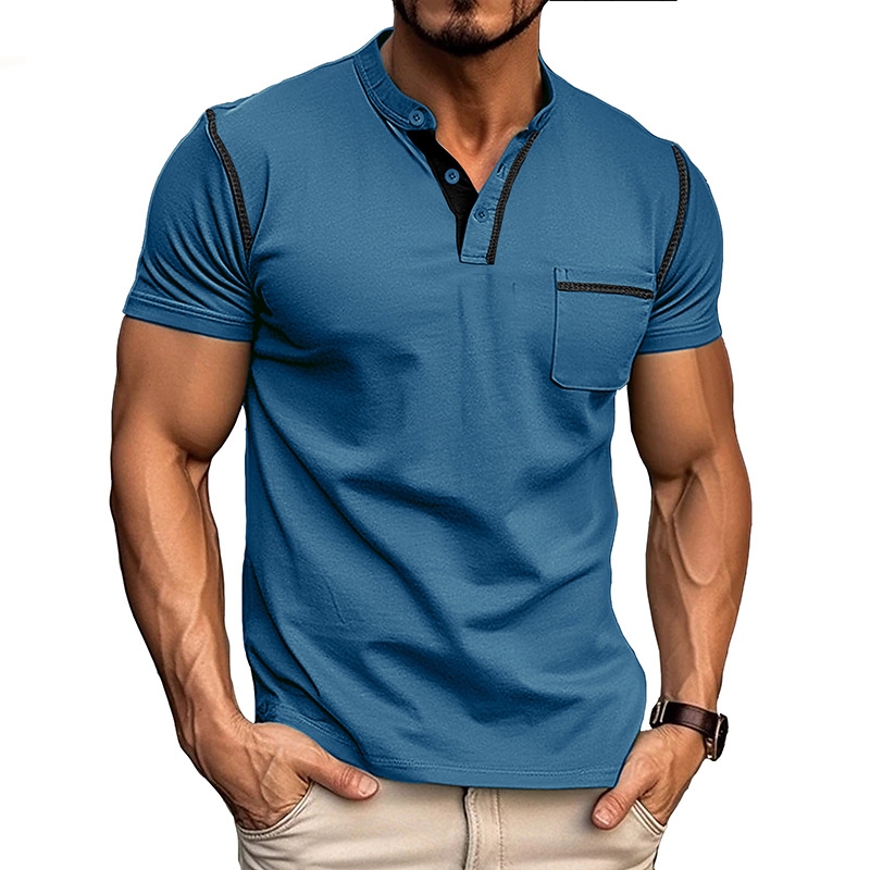 Heren Henley T-shirt - Korte Mouwen en Borstzak