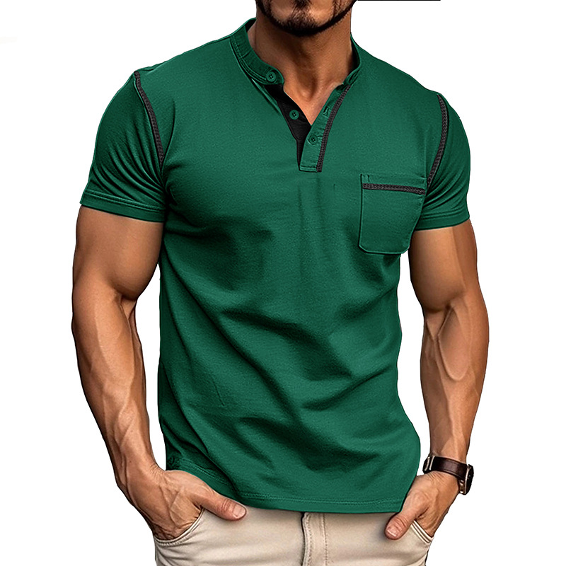 Heren Henley T-shirt - Korte Mouwen en Borstzak