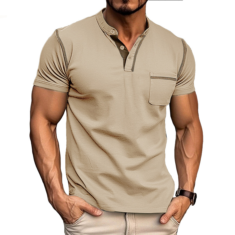 Heren Henley T-shirt - Korte Mouwen en Borstzak