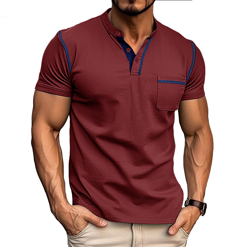 Heren Henley T-shirt - Korte Mouwen en Borstzak