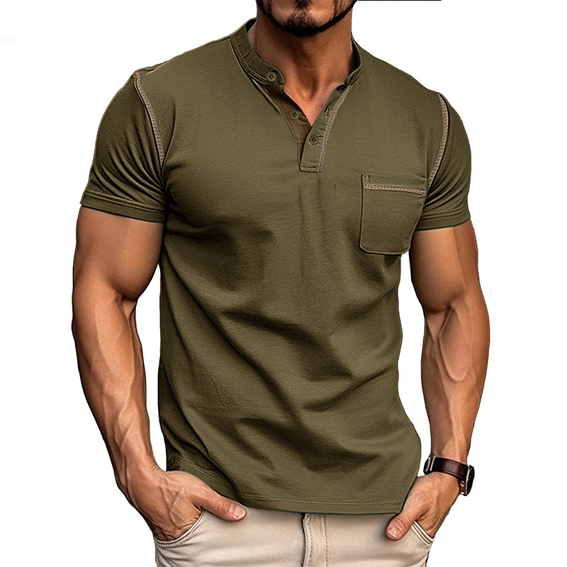 Heren Henley T-shirt - Korte Mouwen en Borstzak