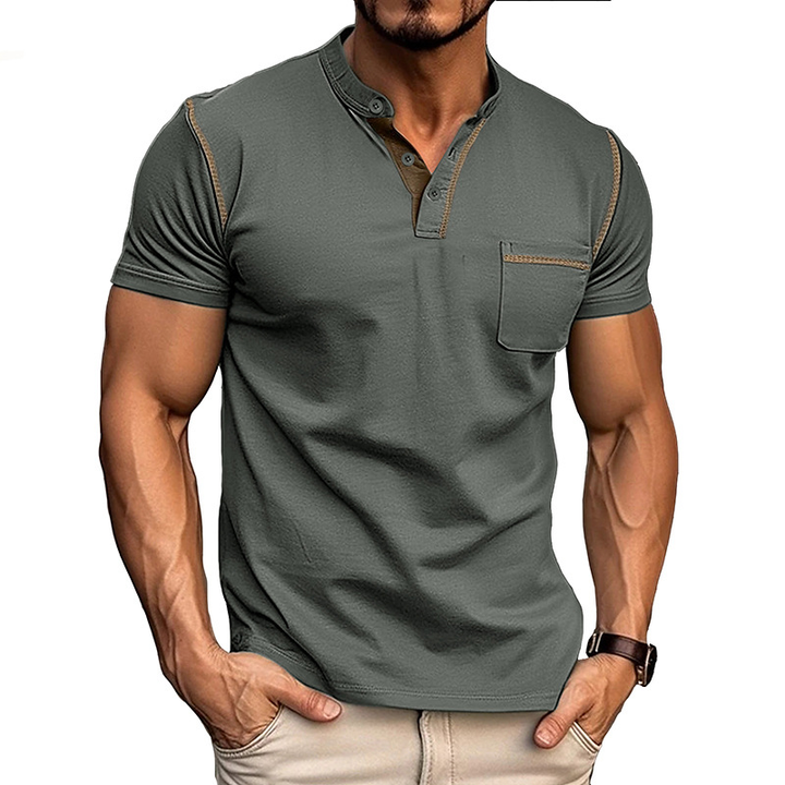 Heren Henley T-shirt - Korte Mouwen en Borstzak