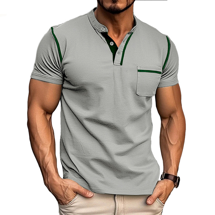 Heren Henley T-shirt - Korte Mouwen en Borstzak