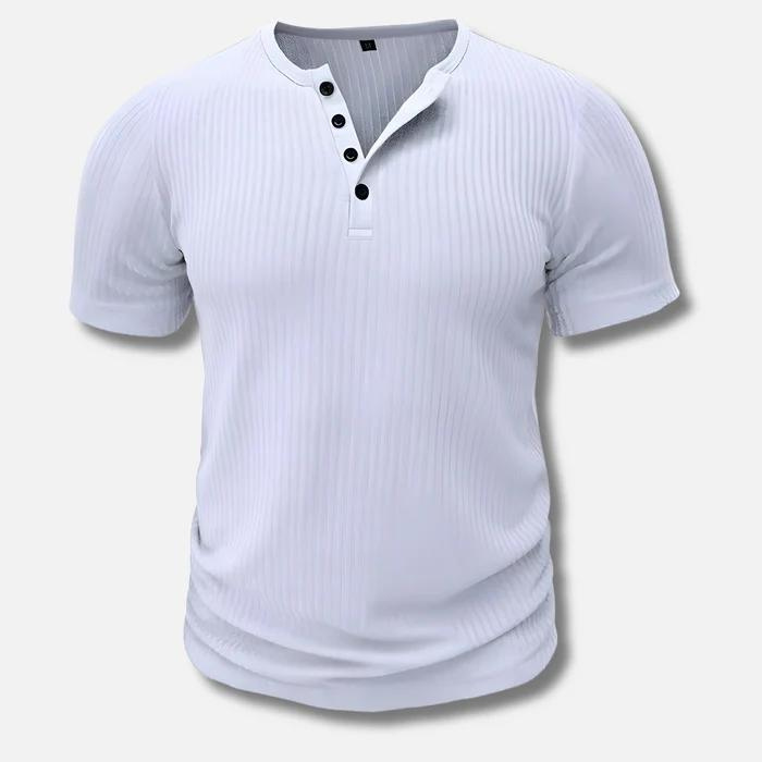 Heren Henley T-shirt - Top met Korte Mouwen en Knoopsluiting