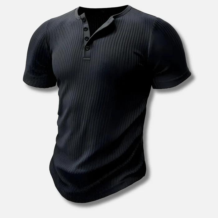 Heren Henley T-shirt - Top met Korte Mouwen en Knoopsluiting