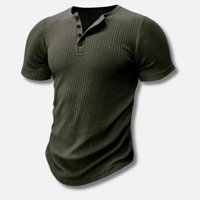 Heren Henley T-shirt - Top met Korte Mouwen en Knoopsluiting