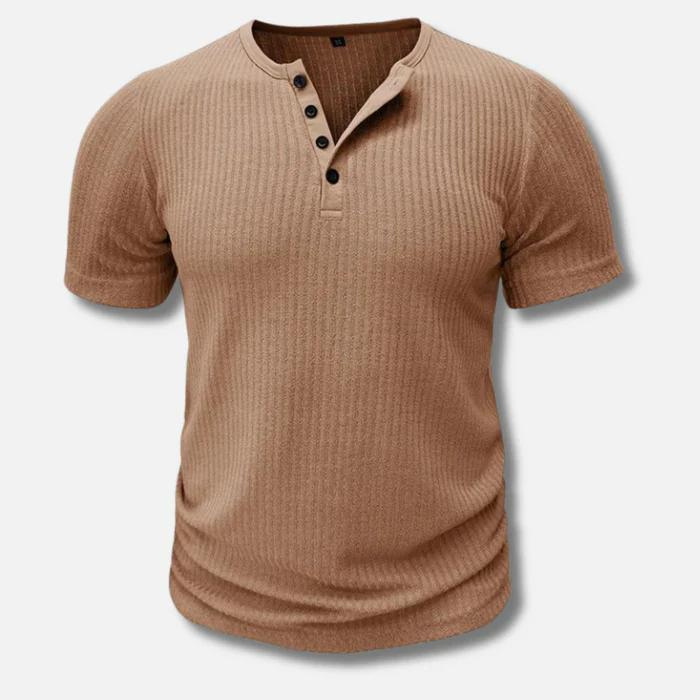 Heren Henley T-shirt - Top met Korte Mouwen en Knoopsluiting