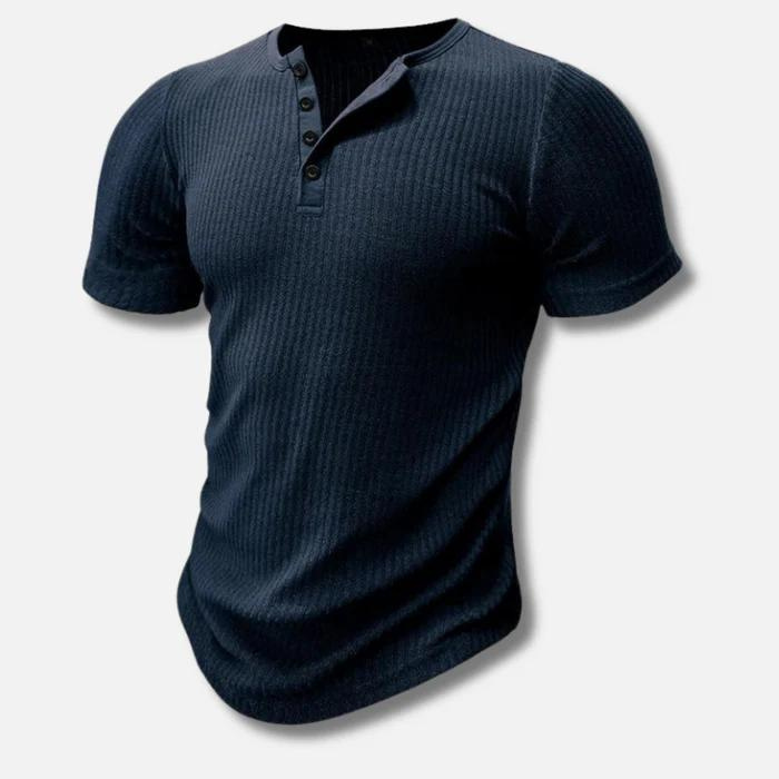 Heren Henley T-shirt - Top met Korte Mouwen en Knoopsluiting