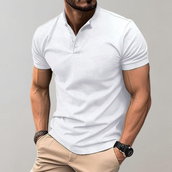 Heren Henley T-shirt met Korte Mouwen - Opstaande Kraag met Knoopsluiting