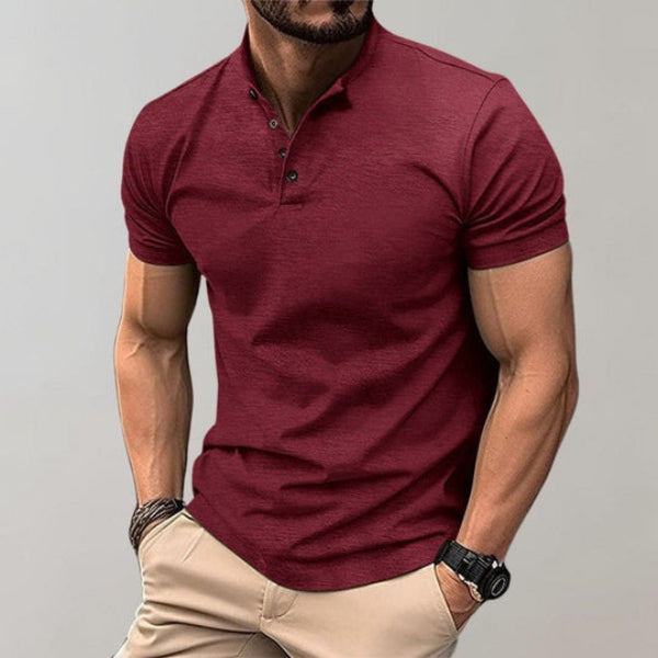 Heren Henley T-shirt met Korte Mouwen - Opstaande Kraag met Knoopsluiting