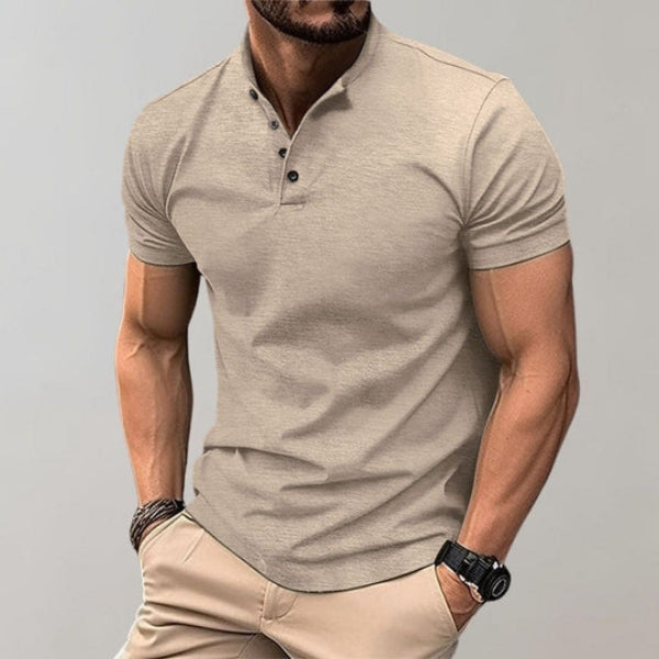 Heren Henley T-shirt met Korte Mouwen - Opstaande Kraag met Knoopsluiting