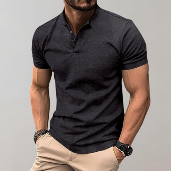 Heren Henley T-shirt met Korte Mouwen - Opstaande Kraag met Knoopsluiting