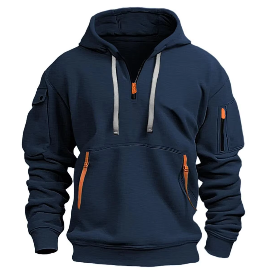 Heren Hoodie met Kwart Rits - Fleece Pullover Sweatshirt met Meerdere Zakken