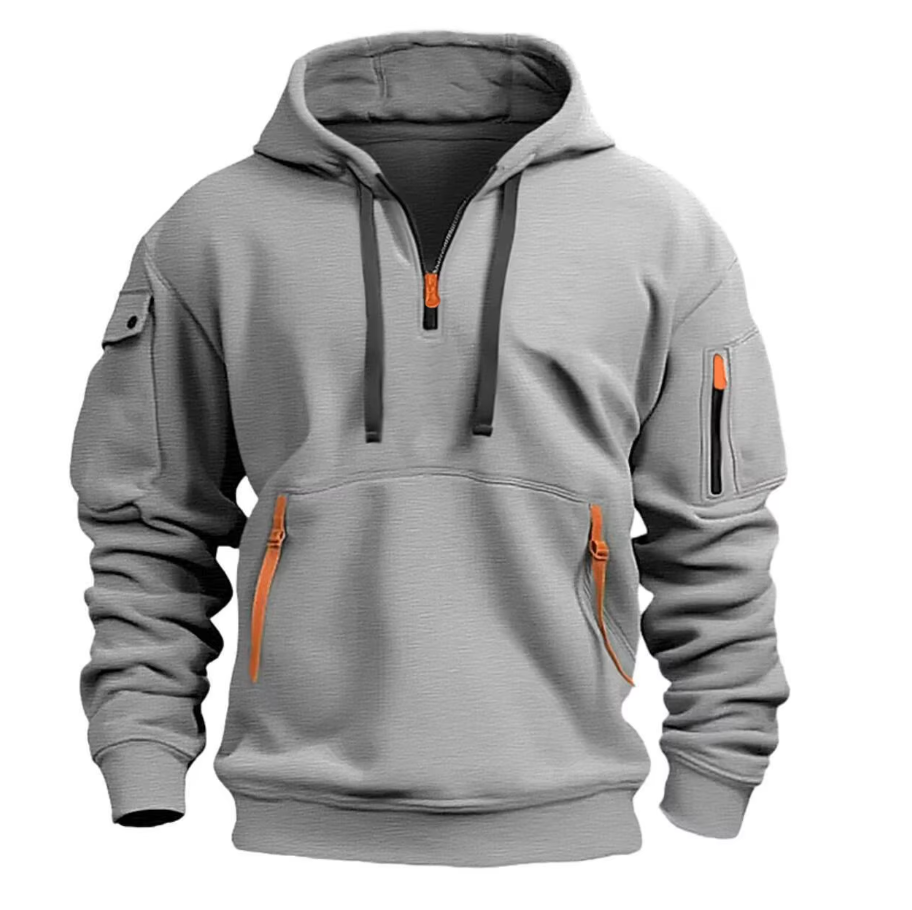 Heren Hoodie met Kwart Rits - Fleece Pullover Sweatshirt met Meerdere Zakken