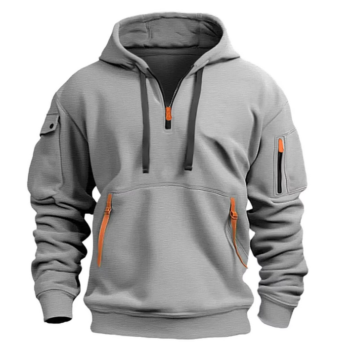 Heren Hoodie met Kwart Rits - Fleece Pullover Sweatshirt met Meerdere Zakken