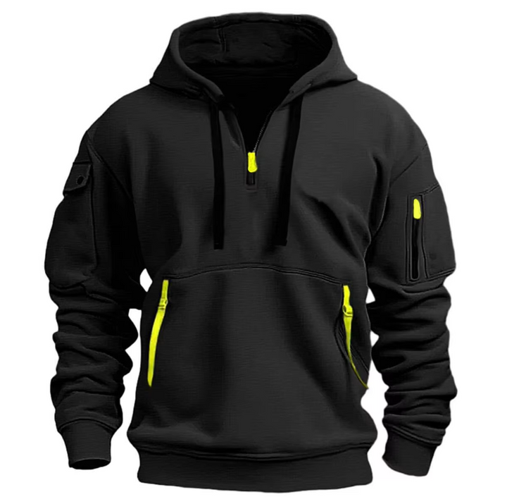 Heren Hoodie met Kwart Rits - Fleece Pullover Sweatshirt met Meerdere Zakken