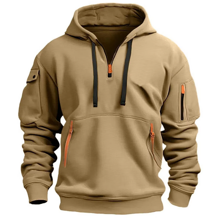 Heren Hoodie met Kwart Rits - Fleece Pullover Sweatshirt met Meerdere Zakken