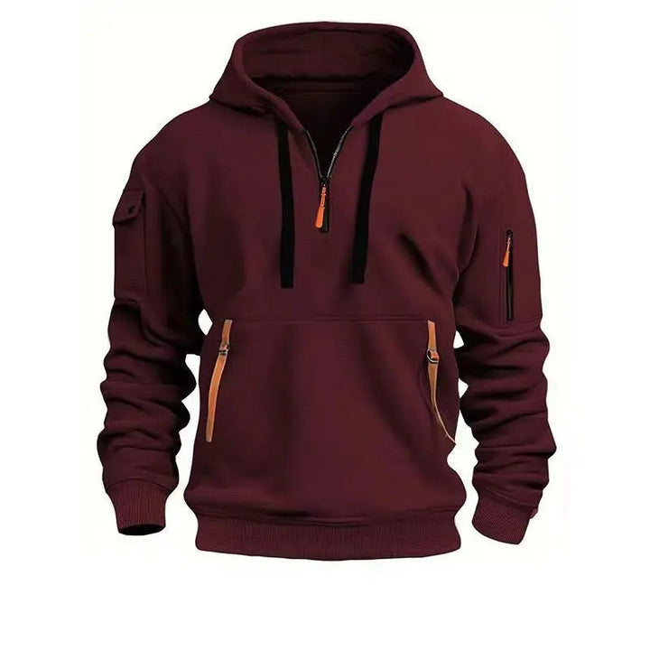 Heren Hoodie met Kwart Rits - Fleece Pullover Sweatshirt met Meerdere Zakken