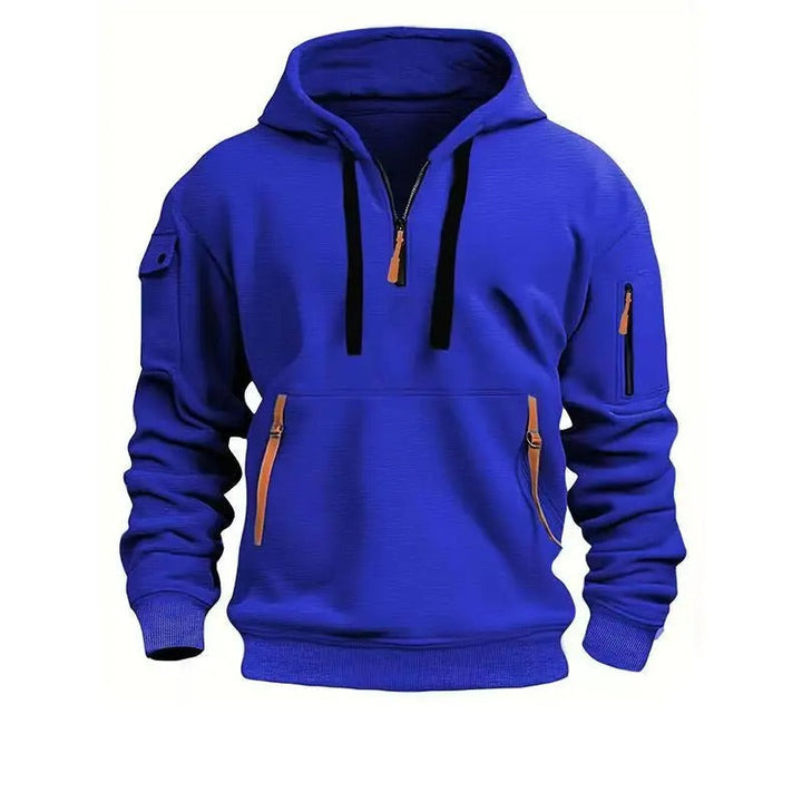 Heren Hoodie met Kwart Rits - Fleece Pullover Sweatshirt met Meerdere Zakken