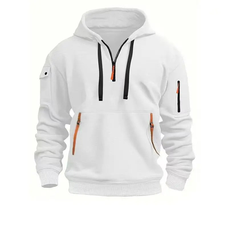 Heren Hoodie met Kwart Rits - Fleece Pullover Sweatshirt met Meerdere Zakken