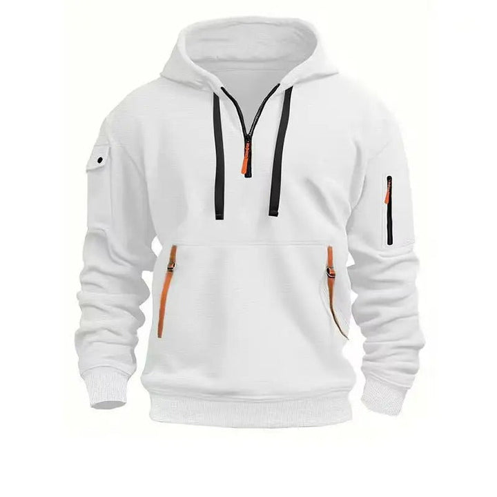 Heren Hoodie met Kwart Rits - Fleece Pullover Sweatshirt met Meerdere Zakken