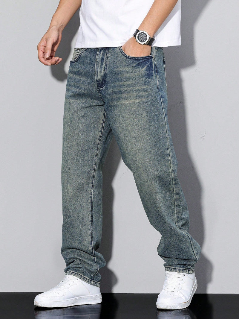 Heren Jeans met Rechte Pijpen - Verbleekte Wassing