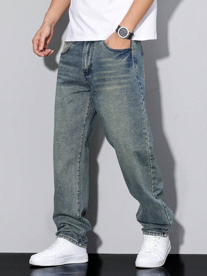 Heren Jeans met Rechte Pijpen - Verbleekte Wassing