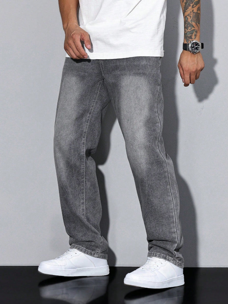 Heren Jeans met Rechte Pijpen - Verbleekte Wassing