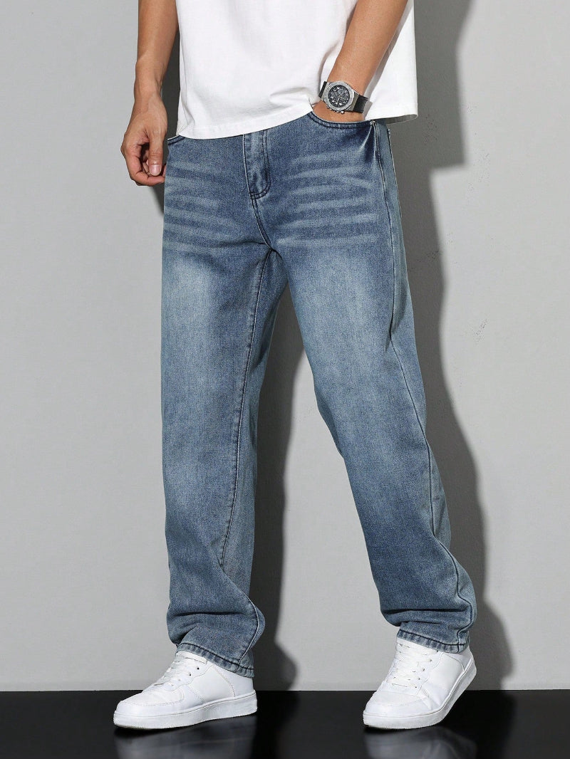 Heren Jeans met Rechte Pijpen - Verbleekte Wassing