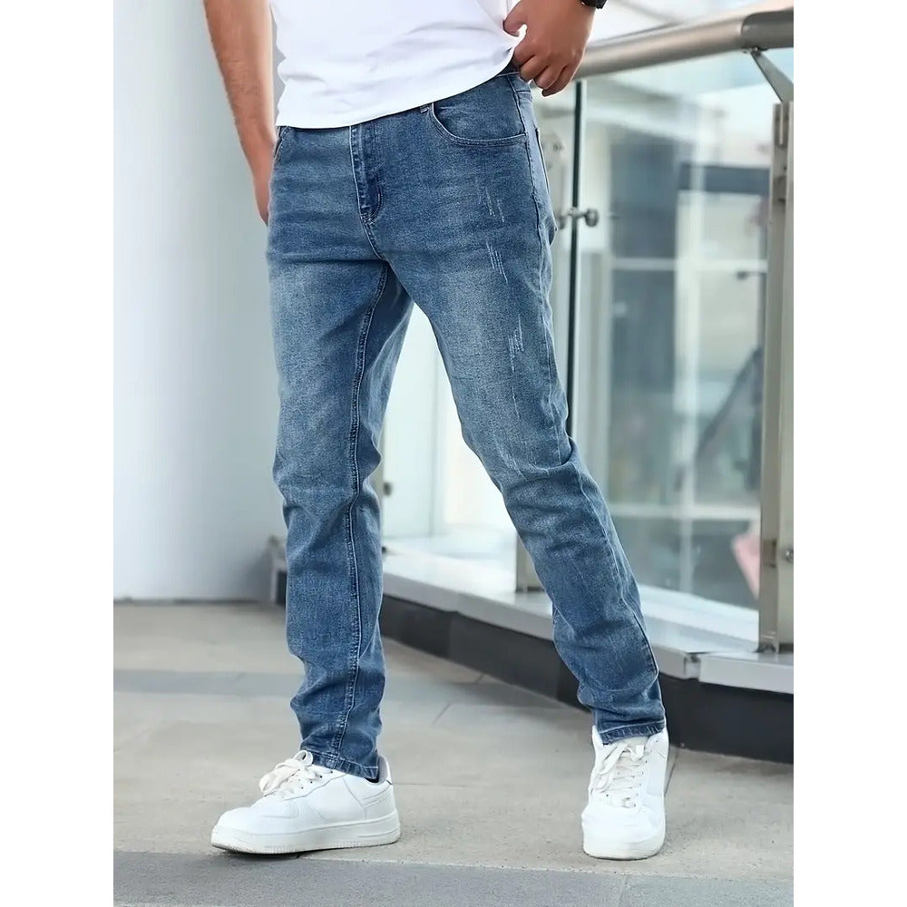 Heren Jeans met Rechte Pijpen - Verbleekte Wassing met Whiskers