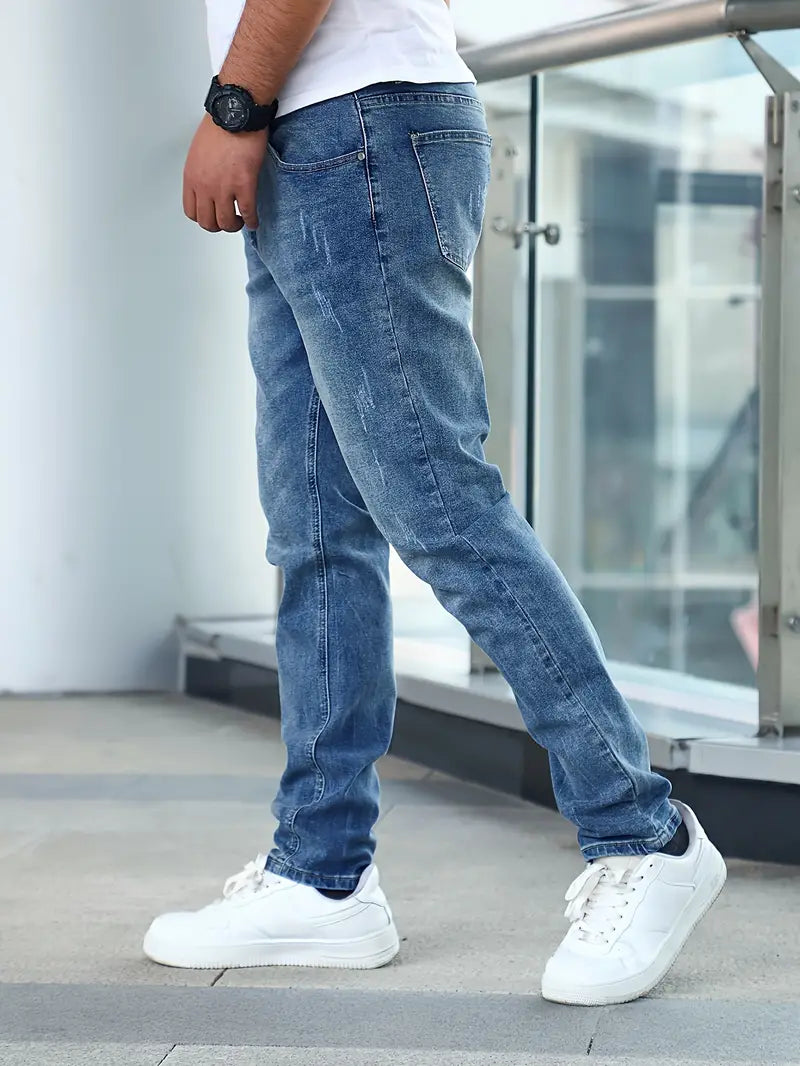 Heren Jeans met Rechte Pijpen - Verbleekte Wassing met Whiskers