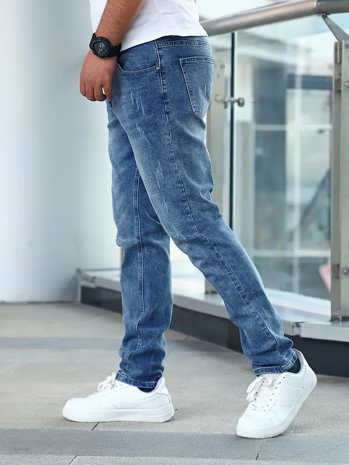 Heren Jeans met Rechte Pijpen - Verbleekte Wassing met Whiskers