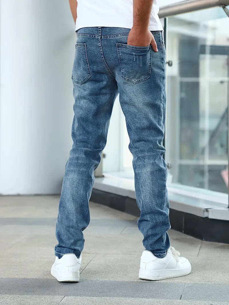 Heren Jeans met Rechte Pijpen - Verbleekte Wassing met Whiskers