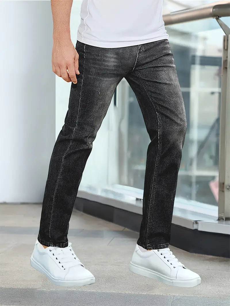 Heren Jeans met Rechte Pijpen - Verbleekte Wassing met Whiskers
