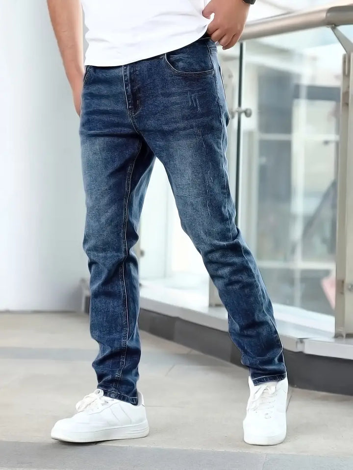 Heren Jeans met Rechte Pijpen - Verbleekte Wassing met Whiskers