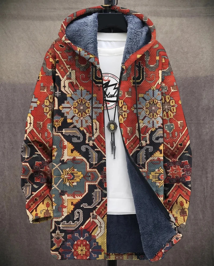 Heren Lange Jas met Capuchon - Geometrische Print en Ritssluiting
